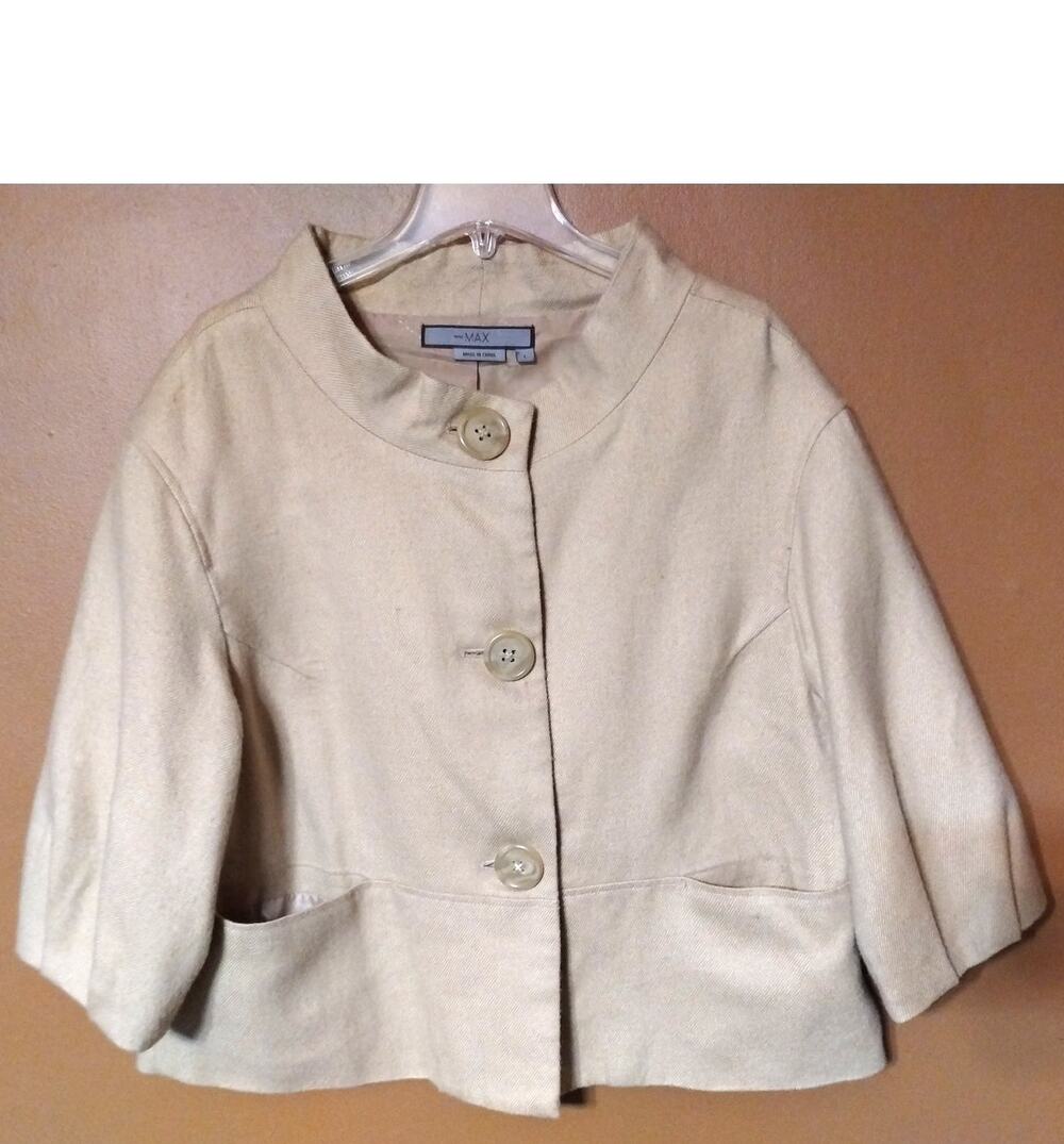 To the Max Short Jacket Beige Wool Blend Pockets 3/4 Sleeve Full Lined Size L